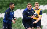 31 March 2018; Rob Kearney, left, Tadhg Furlong, centre, and James Tracy during the Leinster Rugby captain's run at the Aviva Stadium in Dublin. Photo by Ramsey Cardy/Sportsfile