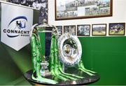 31 March 2018; A general view of the 6 Nations and Triple Crown trophies prior to the European Rugby Challenge Cup Quarter-Final match between Connacht and Gloucester at the Sportsground in Galway. Photo by Seb Daly/Sportsfile