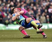 31 March 2018; Tom Farrell of Connacht is tackled by Ben Morgan of Gloucester during the European Rugby Challenge Cup Quarter-Final match between Connacht and Gloucester at the Sportsground in Galway. Photo by Seb Daly/Sportsfile