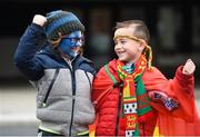 31 March 2018; Laois supporter James Brannagan, age 6, left, and Carlow supporter Jamie French, age 6, prior to the Allianz Football League Division 4 Final match between Carlow and Laois at Croke Park in Dublin. Photo by David Fitzgerald/Sportsfile