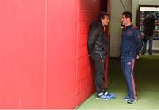 31 March 2018; RC Toulon head coach Fabien Galthié and Munster head coach Johann van Graan in conversation prior to the European Rugby Champions Cup quarter-final match between Munster and RC Toulon at Thomond Park in Limerick. Photo by Diarmuid Greene/Sportsfile