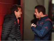 31 March 2018; RC Toulon head coach Fabien Galthié and Munster head coach Johann van Graan in conversation prior to the European Rugby Champions Cup quarter-final match between Munster and RC Toulon at Thomond Park in Limerick. Photo by Diarmuid Greene/Sportsfile