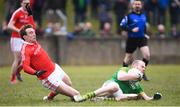 31 March 2018; Sean Tobin of Meath in action against Bevan Duffy of Louth during the Allianz Football League Roinn 2 Round 6 match between Louth and Meath at the Gaelic Grounds in Drogheda, Co Louth. Photo by Ramsey Cardy/Sportsfile