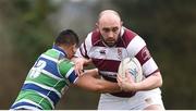 31 March 2018; Stephen Smith of Tullow is tackled by James Nolan of Gorey during the Bank of Ireland Provincial Towns Cup Round 3 match between Gorey and Tullow at Gorey RFC in Wexford. Photo by Matt Browne/Sportsfile