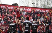 31 March 2018; Peter O'Mahony of Munster wins possession in a lineout during the European Rugby Champions Cup quarter-final match between Munster and RC Toulon at Thomond Park in Limerick. Photo by Diarmuid Greene/Sportsfile