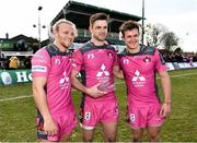 31 March 2018; Gloucester players, from left, Callum Braley, Henry Trinder and Billy Burns following the European Rugby Challenge Cup Quarter-Final match between Connacht and Gloucester at the Sportsground in Galway. Photo by Seb Daly/Sportsfile