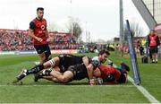 31 March 2018; CJ Stander of Munster is prevented from scoring a try by Juandre Kruger, behind, and Facundo Isa of RC Toulon during the European Rugby Champions Cup quarter-final match between Munster and RC Toulon at Thomond Park in Limerick. Photo by Diarmuid Greene/Sportsfile