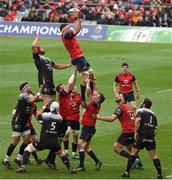 31 March 2018; Billy Holland of Munster wins possession in a lineout during the European Rugby Champions Cup quarter-final match between Munster and RC Toulon at Thomond Park in Limerick. Photo by Ray McManus/Sportsfile