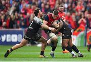 31 March 2018; Jack O’Donoghue of Munster is tackled by Facundo Isa, left, and Mathieu Bastareaud of RC Toulon during the European Rugby Champions Cup quarter-final match between Munster and RC Toulon at Thomond Park in Limerick. Photo by Brendan Moran/Sportsfile