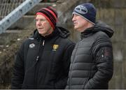 31 March 2018; Down Manager Eamon Burns, left, and Conor Deegan, former Down All Ireland medal winner during the Allianz Football League Roinn 2 Round 6 match between Down and Tipperary at Páirc Esler in Newry, Co Down. Photo by Oliver McVeigh/Sportsfile