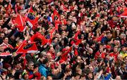 31 March 2018; Munster supporters celebrate after referee Nigel Owens indicated a try during the European Rugby Champions Cup quarter-final match between Munster and RC Toulon at Thomond Park in Limerick. Photo by Ray McManus/Sportsfile