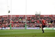 31 March 2018; Ian Keatley of Munster kicks a conversion during the European Rugby Champions Cup quarter-final match between Munster and RC Toulon at Thomond Park in Limerick. Photo by Diarmuid Greene/Sportsfile