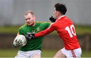 31 March 2018; Sean Tobin of Meath is tackled by Derek Maguire of Louth during the Allianz Football League Roinn 2 Round 6 match between Louth and Meath at the Gaelic Grounds in Drogheda, Co Louth. Photo by Ramsey Cardy/Sportsfile