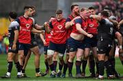 31 March 2018; The Munster pack, including Conor Murray, Jack O’Donoghue, Jean Kleyn, John Ryan and James Cronin celebrate winning a scrum penalty during the European Rugby Champions Cup quarter-final match between Munster and RC Toulon at Thomond Park in Limerick. Photo by Brendan Moran/Sportsfile