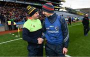 31 March 2018; Laois manager John Sugrue, right, and Carlow manager Turlough O’Brien following the Allianz Football League Division 4 Final match between Carlow and Laois at Croke Park in Dublin. Photo by David Fitzgerald/Sportsfile