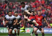31 March 2018; Josua Tuisova of RC Toulon is tackled by Alex Wootton of Munster during the European Rugby Champions Cup quarter-final match between Munster and RC Toulon at Thomond Park in Limerick. Photo by Brendan Moran/Sportsfile