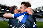 31 March 2018; Laois manager John Sugrue and Ross Munnelly celebrate after the Allianz Football League Division 4 Final match between Carlow and Laois at Croke Park in Dublin. Photo by Piaras Ó Mídheach/Sportsfile