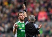 31 March 2018; Seán Quigley of Fermanagh reacts to being shown the black card by referee James Molloy during the Allianz Football League Division 3 Final match between Armagh and Fermanagh at Croke Park in Dublin. Photo by Piaras Ó Mídheach/Sportsfile