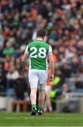 31 March 2018; Seán Quigley of Fermanagh leaves the field after being shown the black card referee James Molloy during the Allianz Football League Division 3 Final match between Armagh and Fermanagh at Croke Park in Dublin. Photo by Piaras Ó Mídheach/Sportsfile