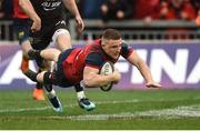 31 March 2018; Andrew Conway of Munster scores his side's second try during the European Rugby Champions Cup quarter-final match between Munster and RC Toulon at Thomond Park in Limerick. Photo by Diarmuid Greene/Sportsfile