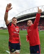 31 March 2018; Munster's CJ Stander, left, and head coach Johann van Graan celebrate after the European Rugby Champions Cup quarter-final match between Munster and RC Toulon at Thomond Park in Limerick. Photo by Brendan Moran/Sportsfile