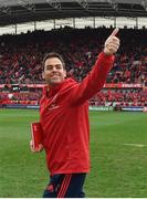 31 March 2018; Munster head coach Johann van Graan celebrates after the European Rugby Champions Cup quarter-final match between Munster and RC Toulon at Thomond Park in Limerick. Photo by Brendan Moran/Sportsfile