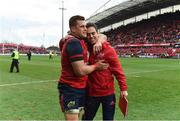 31 March 2018; Munster's CJ Stander, left, and head coach Johann van Graan celebrate after the European Rugby Champions Cup quarter-final match between Munster and RC Toulon at Thomond Park in Limerick. Photo by Brendan Moran/Sportsfile