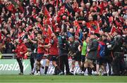 31 March 2018; Munster players including Conor Murray, Jean Kleyn, Simon Zebo, JJ Hanrahan, and Jack O’Donoghue celebrate during the final seconds of the European Rugby Champions Cup quarter-final match between Munster and RC Toulon at Thomond Park in Limerick. Photo by Diarmuid Greene/Sportsfile