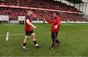 31 March 2018; Jack O’Donoghue of Munster and head coach Johann van Graan celebrate after the European Rugby Champions Cup quarter-final match between Munster and RC Toulon at Thomond Park in Limerick. Photo by Diarmuid Greene/Sportsfile