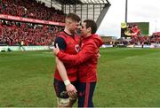 31 March 2018; Jack O’Donoghue of Munster and head coach Johann van Graan celebrate after the European Rugby Champions Cup quarter-final match between Munster and RC Toulon at Thomond Park in Limerick. Photo by Diarmuid Greene/Sportsfile
