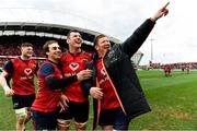 31 March 2018; Munster players, from left, Jack O’Donoghue, James Hart, Robin Copeland and Stephen Archer celebrate after the European Rugby Champions Cup quarter-final match between Munster and RC Toulon at Thomond Park in Limerick. Photo by Brendan Moran/Sportsfile