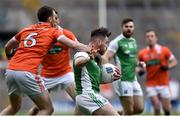 31 March 2018; Barry Mulrone of Fermanagh is tackled by Brendan Donaghy of Armagh during the Allianz Football League Division 3 Final match between Armagh and Fermanagh at Croke Park in Dublin. Photo by David Fitzgerald/Sportsfile