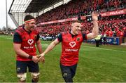 31 March 2018; Andrew Conway and Billy Holland of Munster celebrate after the European Rugby Champions Cup quarter-final match between Munster and RC Toulon at Thomond Park in Limerick. Photo by Diarmuid Greene/Sportsfile