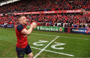 31 March 2018; Andrew Conway of Munster applauds supporters after the European Rugby Champions Cup quarter-final match between Munster and RC Toulon at Thomond Park in Limerick. Photo by Diarmuid Greene/Sportsfile