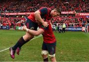 31 March 2018; Ian Keatley and Billy Holland of Munster celebrate after the European Rugby Champions Cup quarter-final match between Munster and RC Toulon at Thomond Park in Limerick. Photo by Diarmuid Greene/Sportsfile