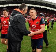 31 March 2018; Andrew Conway of Munster is congratulated by team manager Niall O'Donovan after the European Rugby Champions Cup quarter-final match between Munster and RC Toulon at Thomond Park in Limerick. Photo by Brendan Moran/Sportsfile