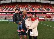 31 March 2018; Simon Zebo of Munster with his partner Elvira Fernandez and their children Jacob and Sofia after the European Rugby Champions Cup quarter-final match between Munster and RC Toulon at Thomond Park in Limerick. Photo by Diarmuid Greene/Sportsfile