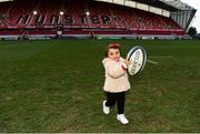 31 March 2018; Sofia Zebo, daughter of Munster's Simon Zebo, on the pitch after the European Rugby Champions Cup quarter-final match between Munster and RC Toulon at Thomond Park in Limerick. Photo by Diarmuid Greene/Sportsfile