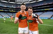 31 March 2018; Ben Crealey, left, and Stephen Sheridan of Armagh celebrate following the Allianz Football League Division 3 Final match between Armagh and Fermanagh at Croke Park in Dublin. Photo by David Fitzgerald/Sportsfile