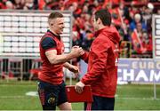 31 March 2018; Andrew Conway of Munster celebrates with head coach Johann van Graan after the European Rugby Champions Cup quarter-final match between Munster and RC Toulon at Thomond Park in Limerick. Photo by Diarmuid Greene/Sportsfile