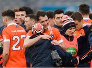 31 March 2018; Stephen Sheridan of Armagh celebrates with strength and conditioning coach Julie Davis after the Allianz Football League Division 3 Final match between Armagh and Fermanagh at Croke Park in Dublin. Photo by Piaras Ó Mídheach/Sportsfile