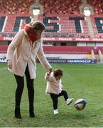 31 March 2018; Sofia Zebo, daughter of Munster's Simon Zebo, on the pitch with her mother Elvira Fernandez after the European Rugby Champions Cup quarter-final match between Munster and RC Toulon at Thomond Park in Limerick. Photo by Diarmuid Greene/Sportsfile