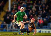 31 March 2018; Daragh Mooney of Tipperary in action against Aaron Gillane of Limerick during the Allianz Hurling League Division 1 semi-final match between Tipperary and Limerick at Semple Stadium in Thurles, Co Tipperary. Photo by Eóin Noonan/Sportsfile