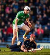 31 March 2018; Daragh Mooney of Tipperary in action against Aaron Gillane of Limerick during the Allianz Hurling League Division 1 semi-final match between Tipperary and Limerick at Semple Stadium in Thurles, Co Tipperary. Photo by Eóin Noonan/Sportsfile