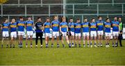 31 March 2018; The Tipperary team stand for the anthem before the Allianz Football League Roinn 2 Round 6 match between Down and Tipperary at Páirc Esler in Newry, Co Down. Photo by Oliver McVeigh/Sportsfile