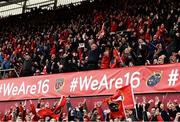 31 March 2018; Munster supporters celebrate after referee Nigel Owens awarded a try to Conor Murray during the European Rugby Champions Cup quarter-final match between Munster and RC Toulon at Thomond Park in Limerick. Photo by Diarmuid Greene/Sportsfile