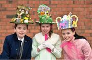 1 April 2018; Young race-goers, from left, Patrick Gilbourne, age 10, and his sisters Margaux, age 8, and Shelagh Jessica, from Millstreet, Co Cork, prior to racing on Day 1 of the Fairyhouse Easter Festival at Fairyhouse Racecourse in Ratoath, Co Meath. Photo by Seb Daly/Sportsfile
