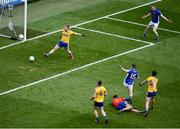 1 April 2018; Conor Bradley of Cavan scores his side's first goal during the Allianz Football League Division 2 Final match between Cavan and Roscommon at Croke Park in Dublin. Photo by Daire Brennan/Sportsfile