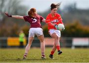 1 April 2018; Eimear Scally of Cork in action against Sarah Lynch of Galway during the Lidl Ladies Football National League Division 1 Round 7 match between Galway and Cork at Clonberne GAA Pitch in Ballinasloe, Co Galway. Photo by Eóin Noonan/Sportsfile