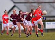 1 April 2018; Doireann O'Sullivan of Cork in action against Leanne Walsh of Galway during the Lidl Ladies Football National League Division 1 Round 7 match between Galway and Cork at Clonberne GAA Pitch in Ballinasloe, Co Galway. Photo by Eóin Noonan/Sportsfile